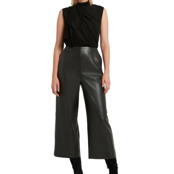 H by Halston Pants - H. Halston Scarf Neck faux suede, faux leather jumpsuit